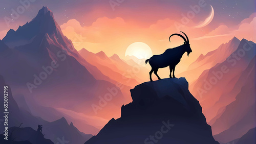 A mountain goat standing at the top of a cliff.