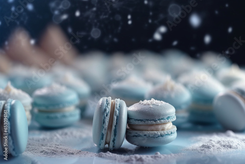 Light blue winter French macaron sweets