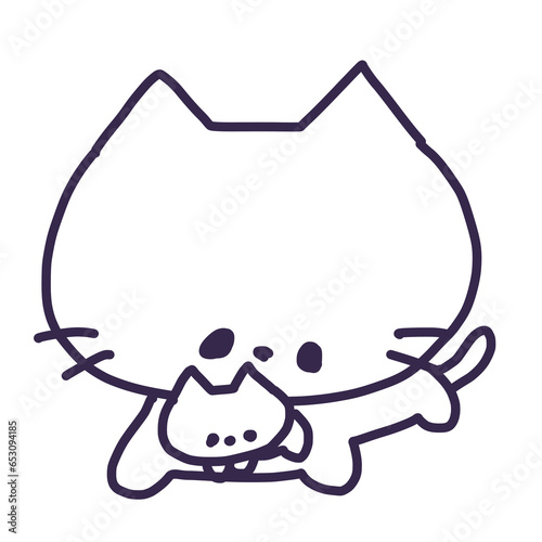 子猫を口に咥えているかわいい白色の母猫のイラスト