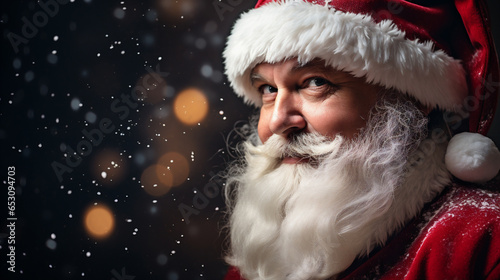 Portrait of Santa Claus on a dark background. Christmas and New Year concept.