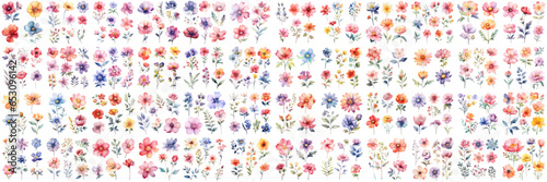 A Big watercolor floral package collection. Use by fabric, fashion, wedding invitation, template, poster, romance, greeting, spring, bouquet, pattern, decoration and textile.	