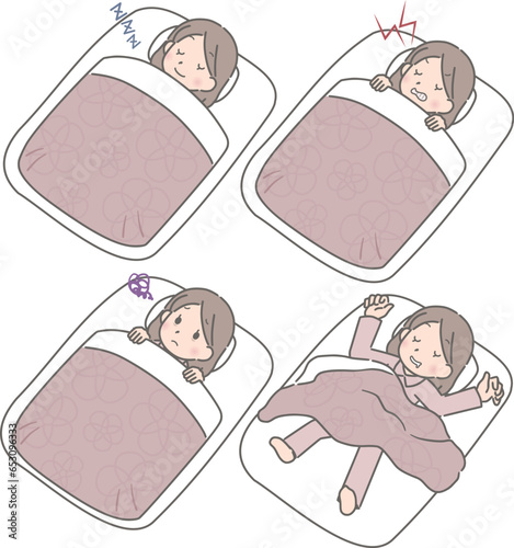 布団に入る若い女性
