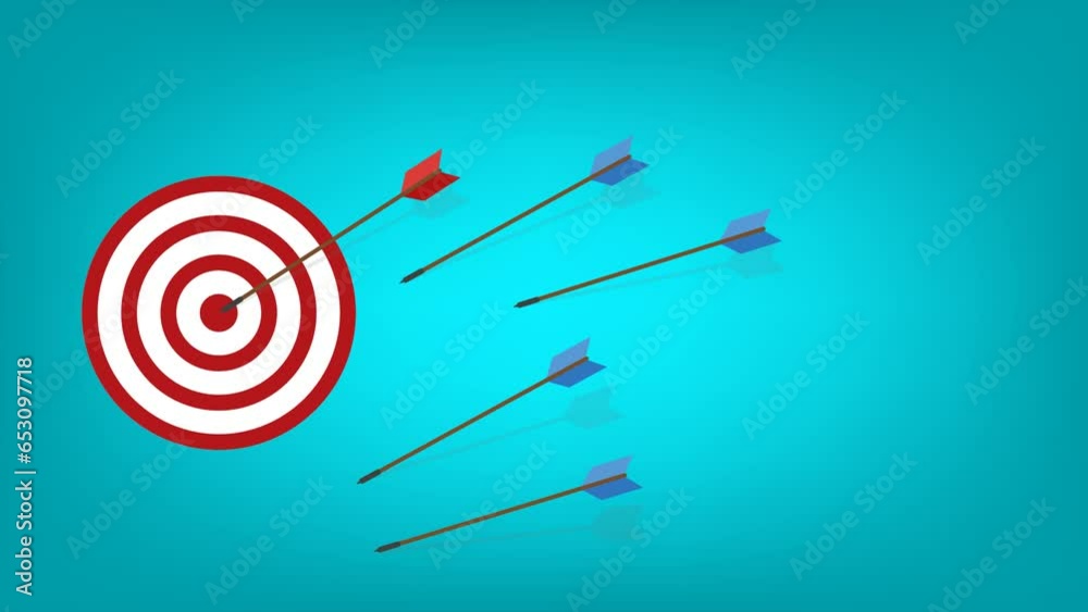 Blue arrows missed hitting target and only red one hits the center. Business challenge failure and success concept. Blue arrows missed hitting target and only red one hits the center. Business challenge failure and success concept.