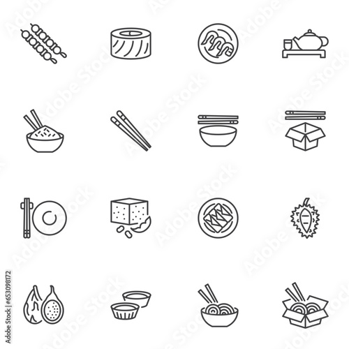 Asian food line icons set