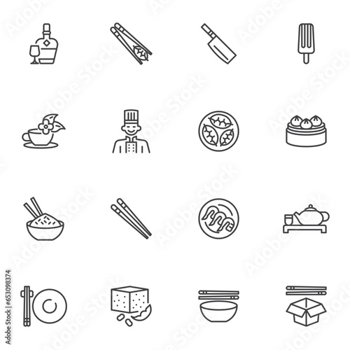 Chinese food menu line icons set