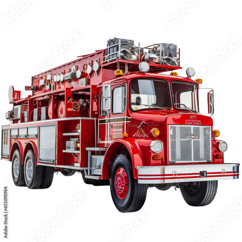 Red fire truck isolated on transparent