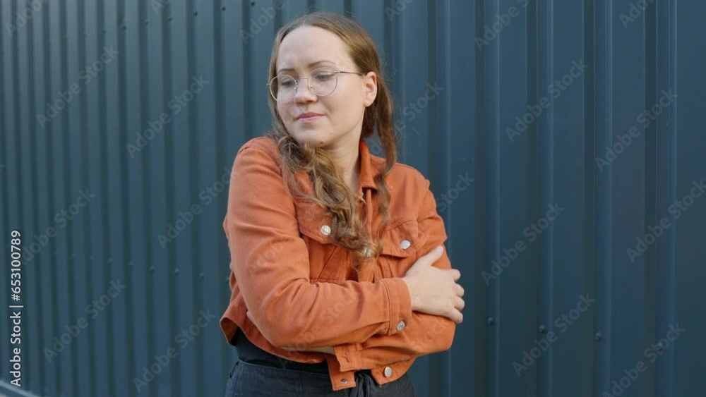 Caucasian woman shows several distressed emotions, stable outside shot Caucasian woman shows several distressed emotions, stable outside shot