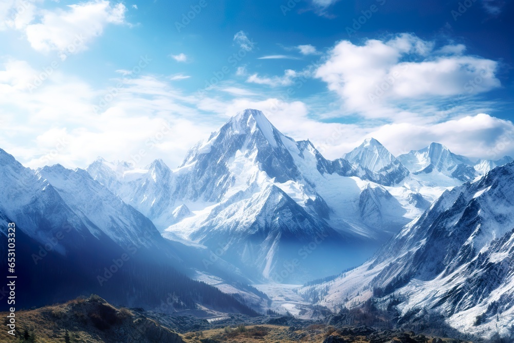 The beauty of a majestic and snow capped mountain range, with rugged peaks.