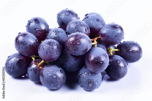 Bunch of small purple grapes, for wine, isolated on white background.