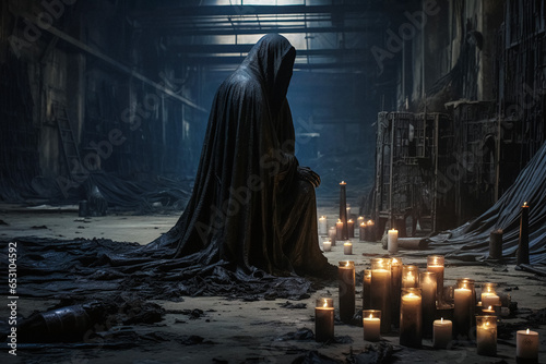Grim reaper sitting in the dark moody environment