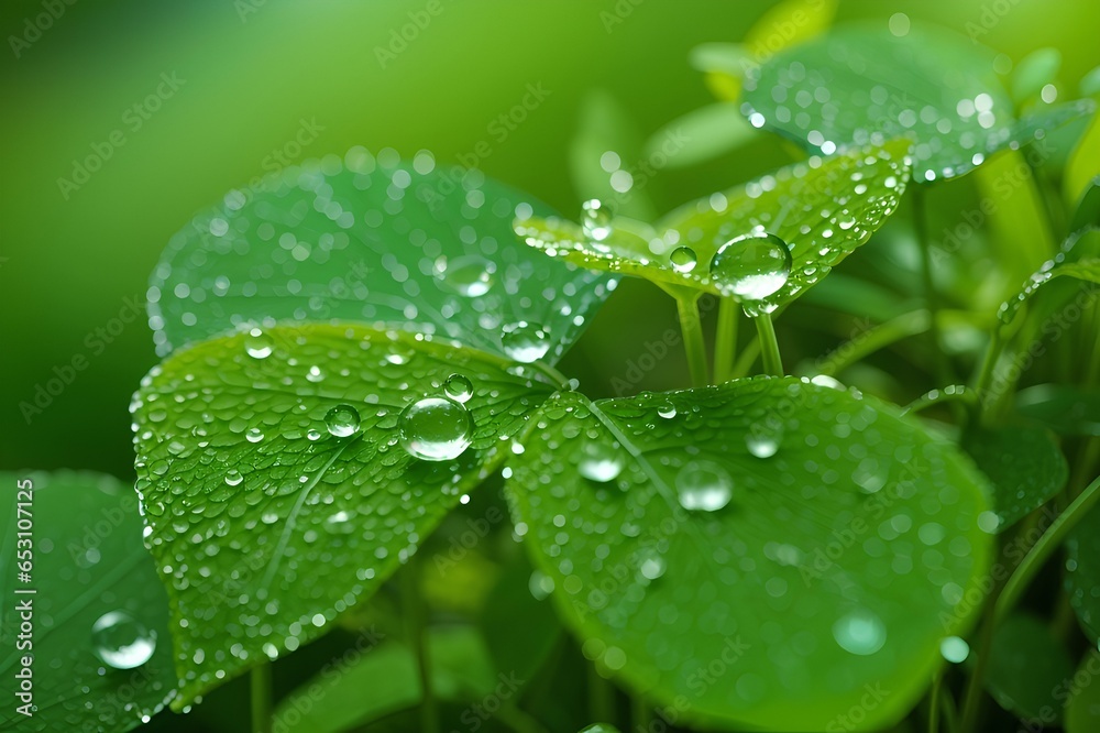 Dew drops on green leaves of plants showing beauty of nature. Wet leaf macro or close up. Dew drops on green leaves of plants showing beauty of nature. Wet leaf macro or close up.