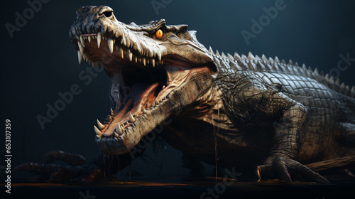 Crocodile with open mouth and with large teeth