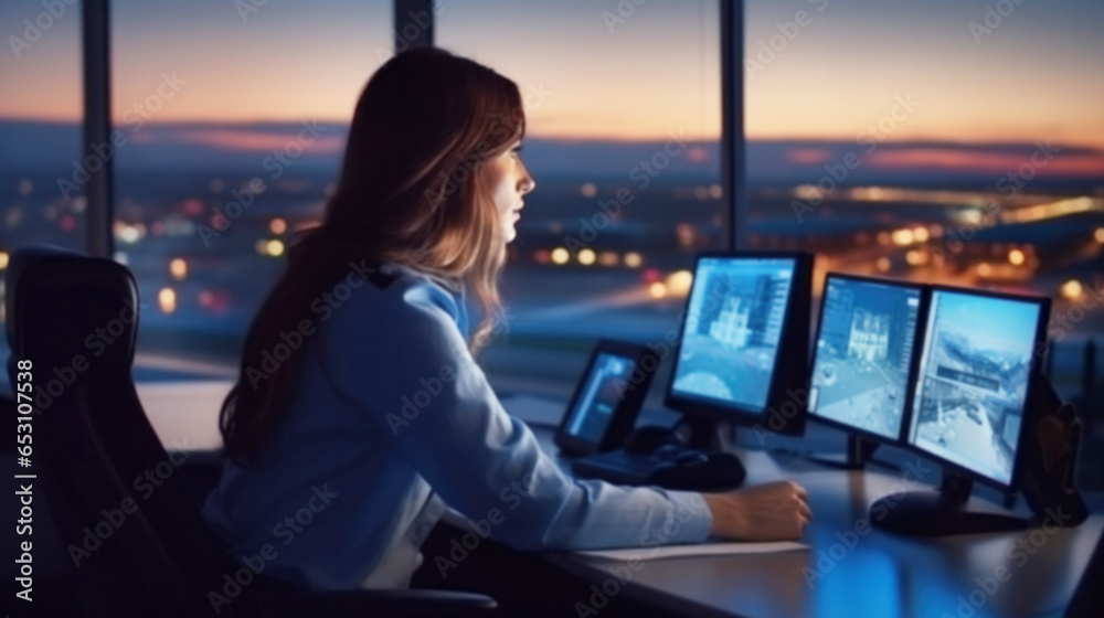 Diverse Air Traffic Control Working, Airport Towers, Navigation Screens ...
