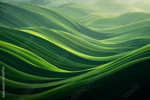 Abstract green landscape wallpaper background illustration design with hills and mountains. generative ai