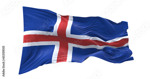 3d illustration flag of Iceland. Iceland flag waving isolated on white background with clipping path. flag frame with empty space for your text.