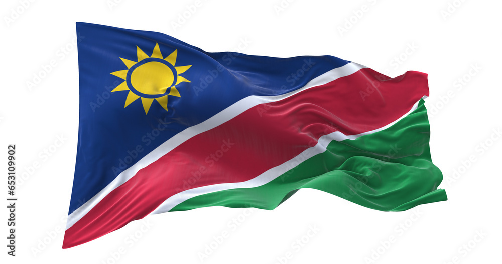3d illustration flag of Namibia. Namibia flag waving isolated on white background with clipping path. flag frame with empty space for your text. 3d illustration flag of Namibia. Namibia flag waving isolated on white background with clipping path. flag frame with empty space for your text.