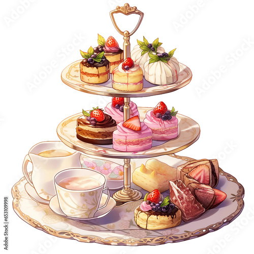 Afternoon tea set. isolated object, transparent background
