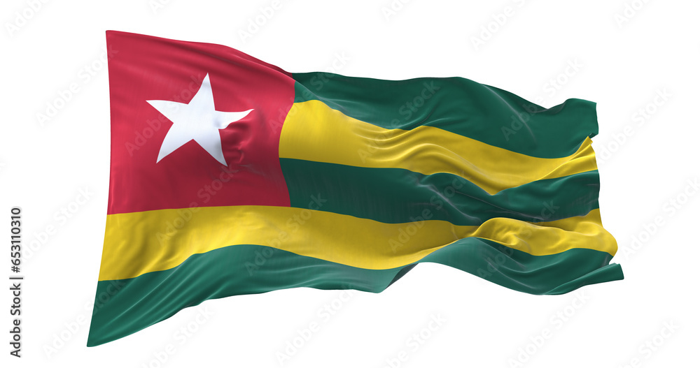 3d illustration flag of Togo. Togo flag waving isolated on white ...