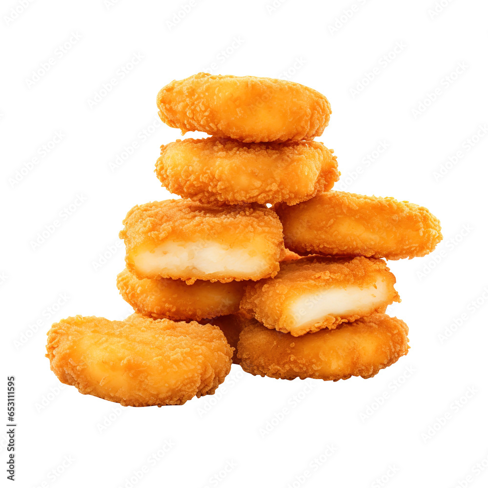 Delicious fried Chicken nuggets isolated on transparent background Remove png, Clipping Path