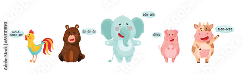 Cute Animal Making Sounds and Talking Vector Set