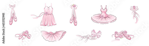 Ballet Accessories with Pink Rose Bud Vector Set