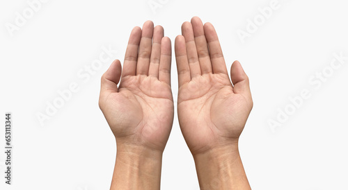 Hand left and right to give or to help something isolated on white background. View from top, clipping path.