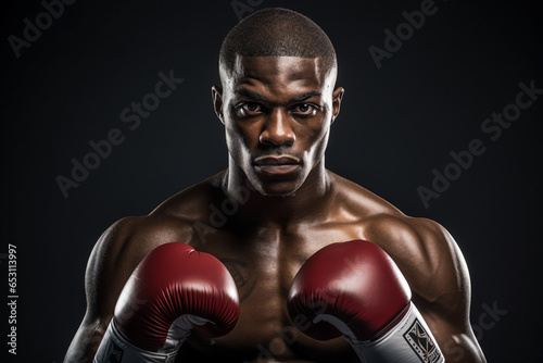 Generative AI photo of confident professional boxer on a boxing ring