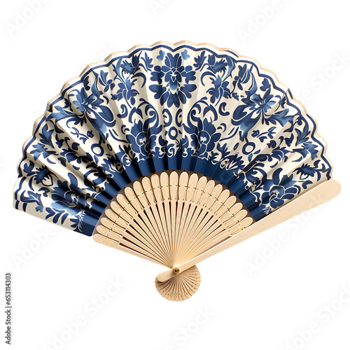 Decorative Handheld Fan Isolated on Transparent or White Background, PNG