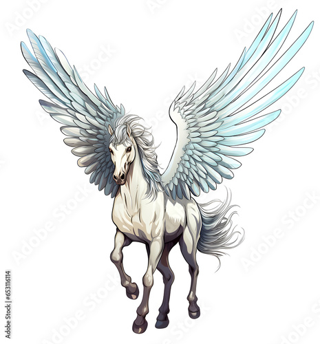 Pegasus with spread wings, a winged horse symbol eloquence and glory