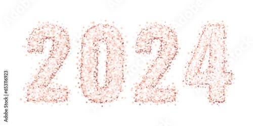 Shiny number 2024 of pink gold glitter or confetti, isolated on a white background. Design for Happy New Year, Merry Christmas, Wedding
