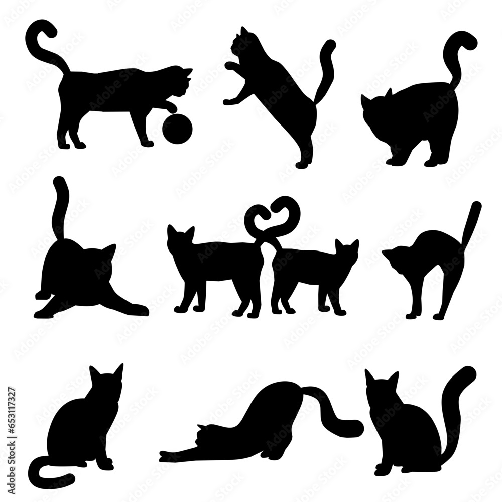 set of cats silhouettes. Isolated on  white background
