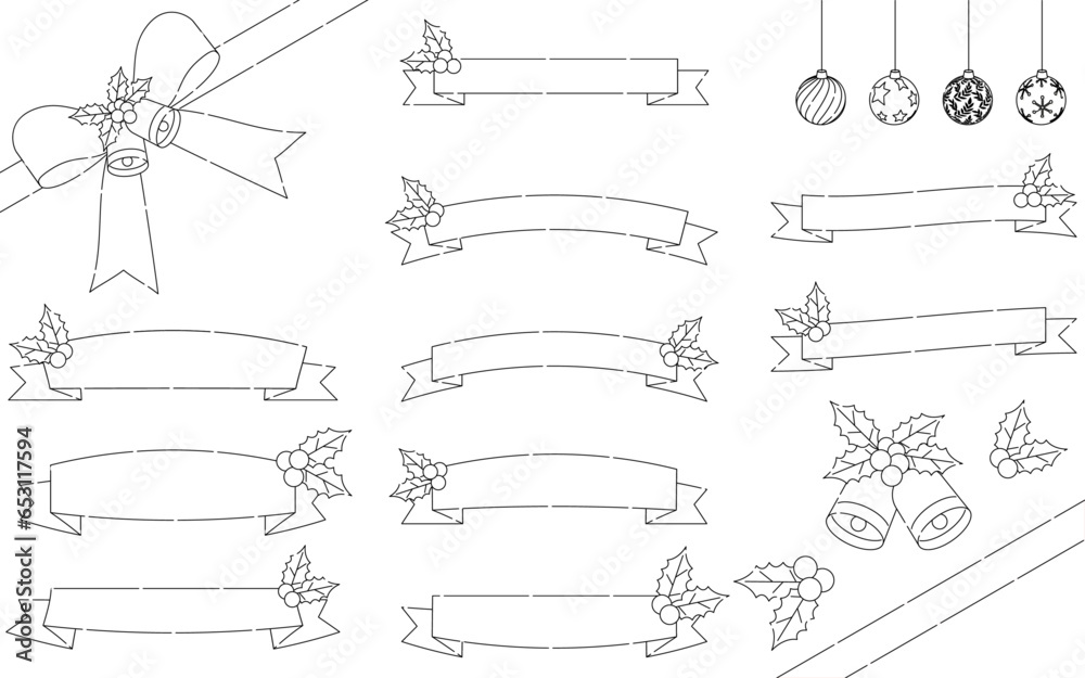 Black and white Christmas ribbon with simple and cute holly ornaments