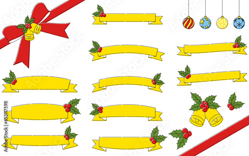 Yellow Christmas ribbon with simple and cute holly ornaments