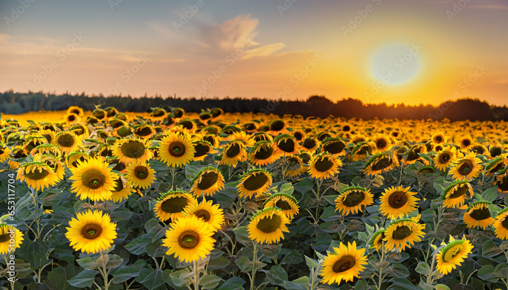 Fototapeta premium sunflower field at sunset