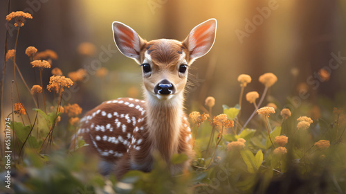Cute spotted baby deer in wild © Daniel
