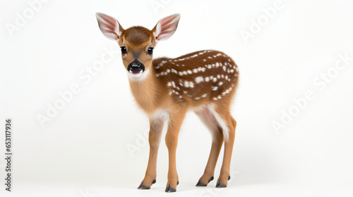 Cute spotted baby deer on a white background © Daniel
