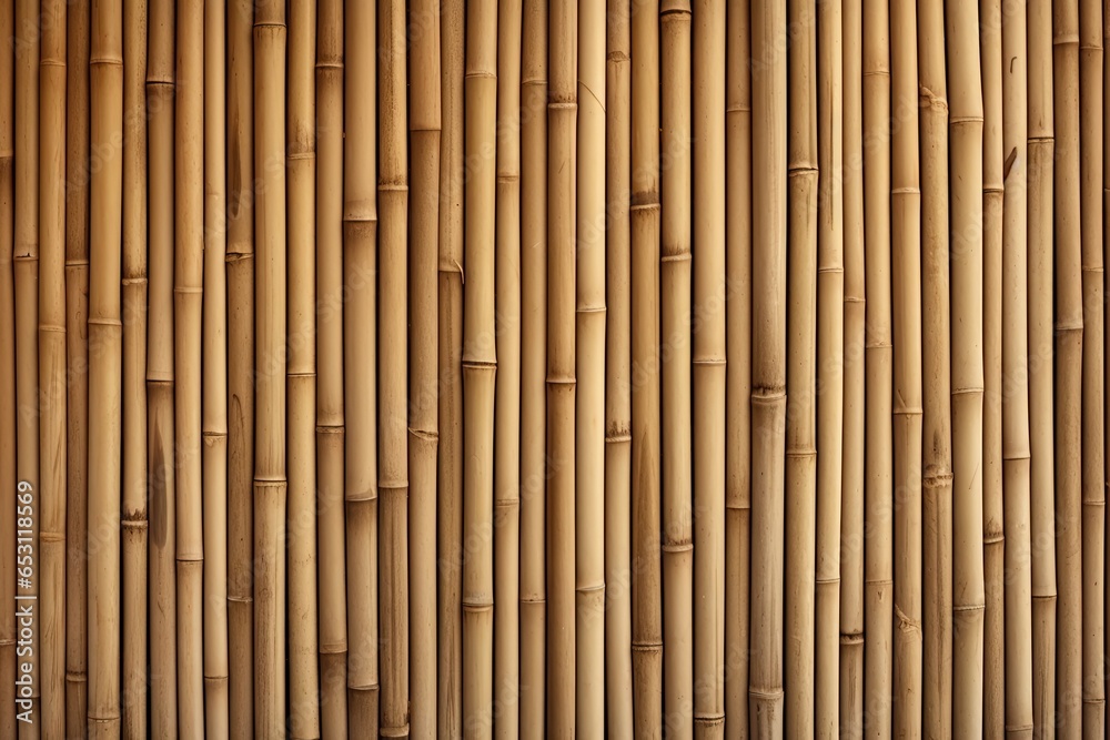 Natural bamboo background. Fence of the dry reeds - obrazy, fototapety, plakaty 
