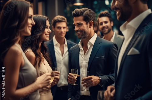 Mixed group of Business people at a cocktail party.