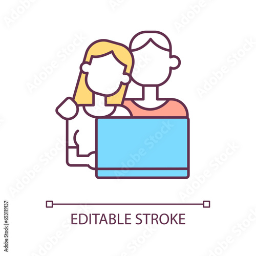 2D editable online therapy for couples icon representing online therapy, isolated vector, multicolor thin line illustration.