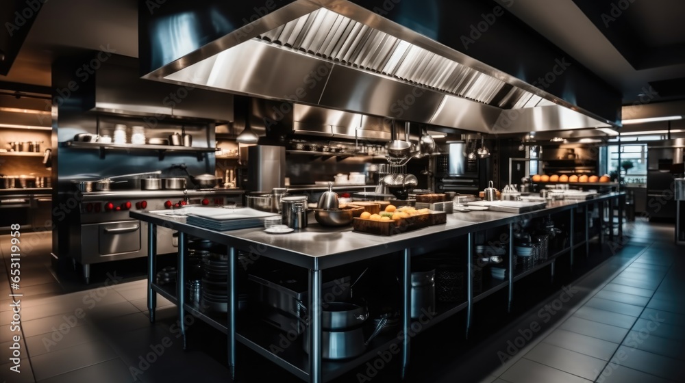 Professional steel restaurant kitchen. Professional steel restaurant kitchen.