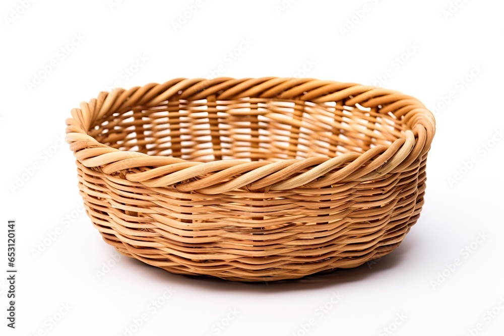 Woven basket made of bamboo, isolated on a white background