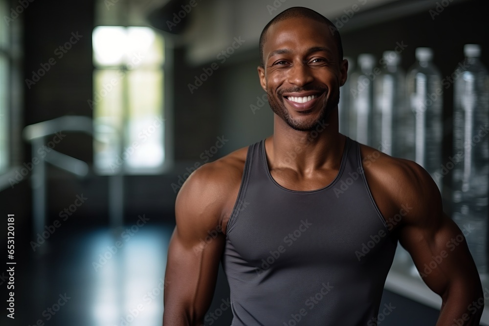 Portrait of a happy african american man smiling in gym