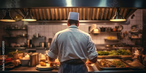 Fototapeta Naklejka Na Ścianę i Meble -  Chef in the kitchen of a modern trendy restaurant.