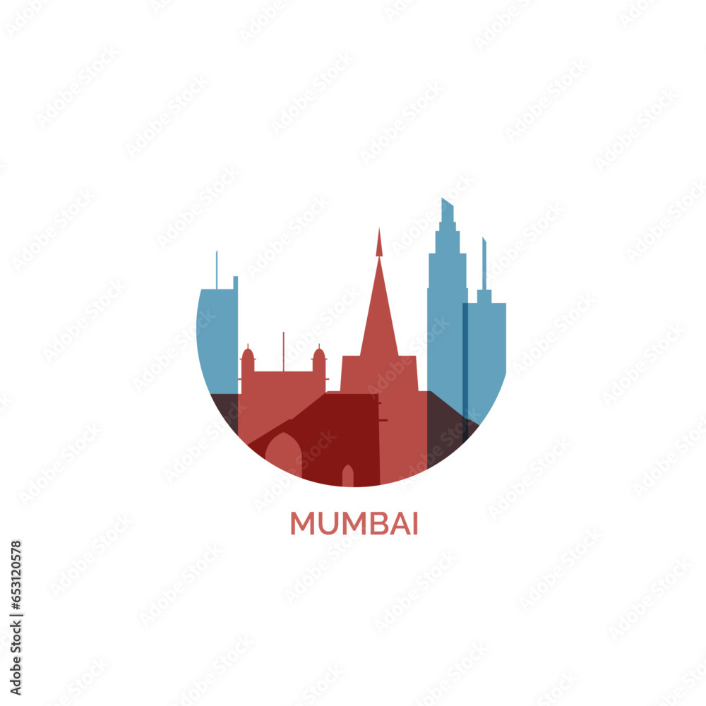 India Mumbai city cityscape skyline panorama vector flat modern logo icon. Asian region emblem idea with landmarks and building silhouettes