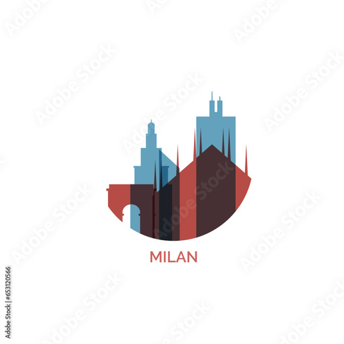 Italy Milan cityscape skyline capital city panorama vector flat modern logo icon. Lombardy region emblem idea with landmarks and building silhouettes