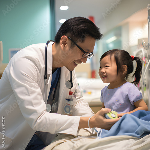  Asian doctor visiting Asian girl in hospital