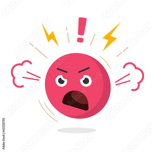 Angry hate mad unhappy emoticon smiley icon vector graphic illustration, rage bad negative emotion face emoji flat cartoon red, anger evil violent furious behavior image clipart comic character