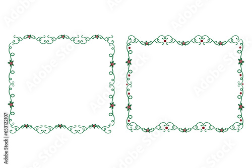 Decorative ornamental Christmas border frame, Merry Christmas holly leaves Square frames, ornament frame border corner Decoration, Wedding greeting cards invitation card holiday page borders vector