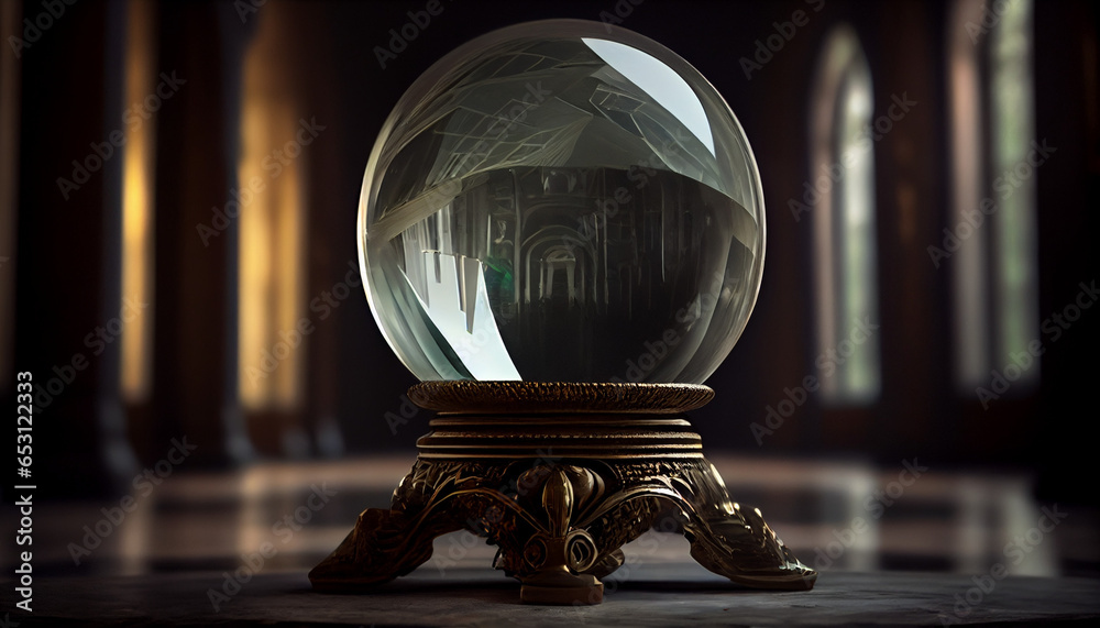 Teller's Crystal Ball, reflecting the light around, background, Ai generated image - obrazy, fototapety, plakaty 