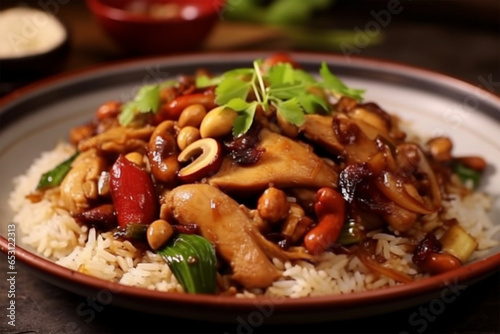 Cantonese style rice with chicken and mushrooms
